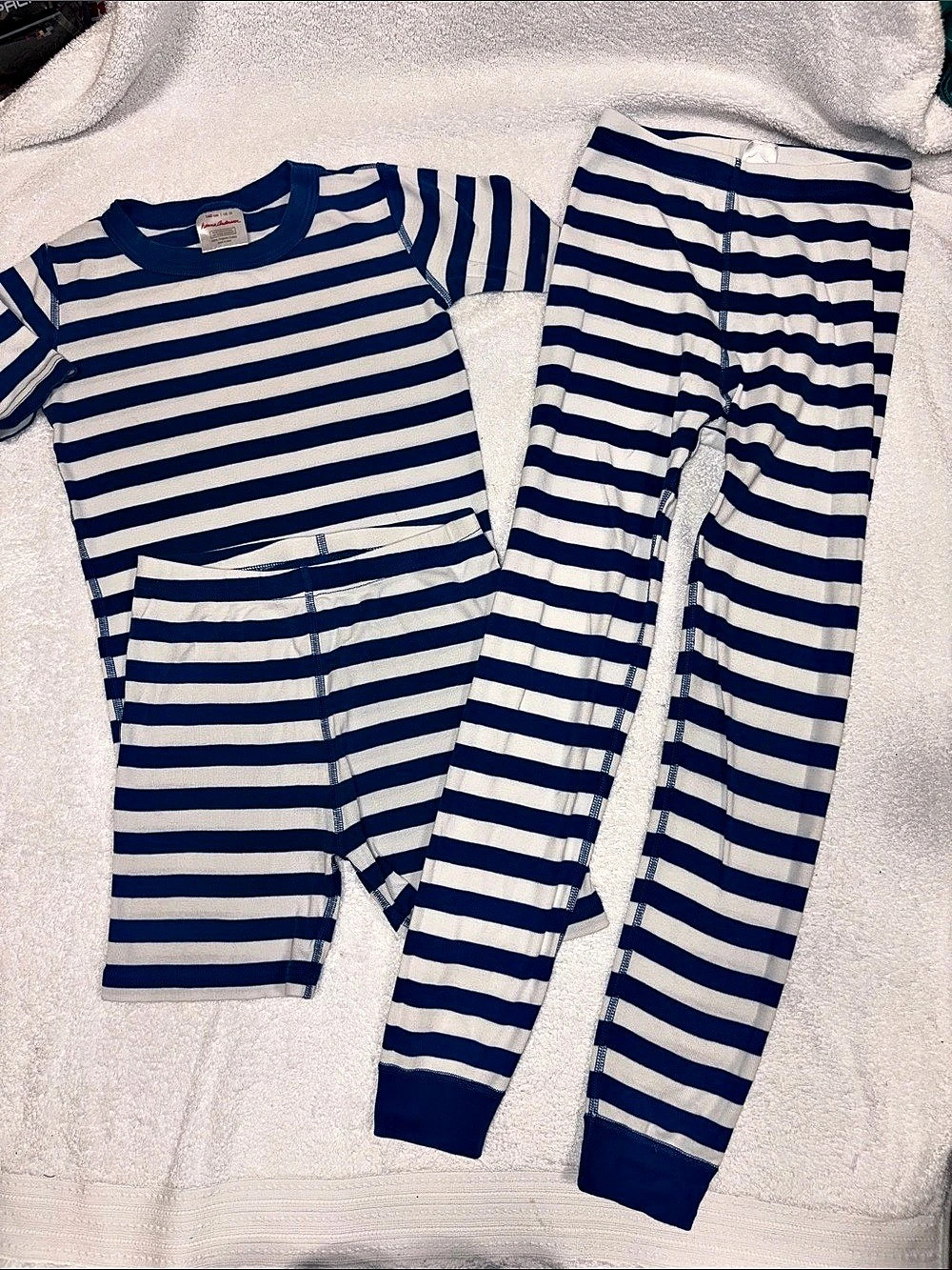 Hanna Andersson Kids Striped Long John Pajama Set Blue & White Size 10